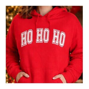 Ho Ho Ho Christmas Hooded Sweatshirt | Red Large Gildan Hooded Fleece Sweatshirt
